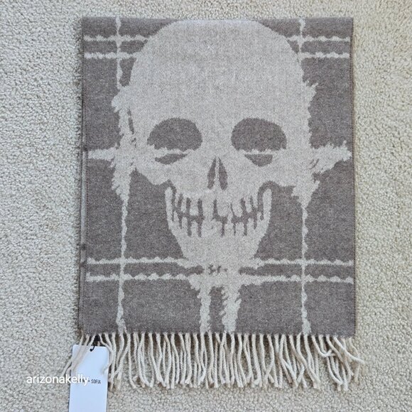 NWT Saint + Sofia Sutton Skull Scarf Beige Wool Blend - Picture 8 of 10